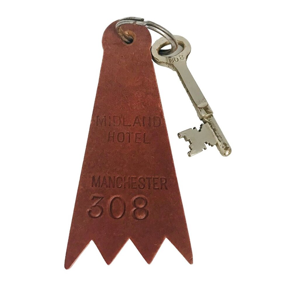 Antique Midland Hotel Manchester England Hotel Key & Fob UK #308 Vintage